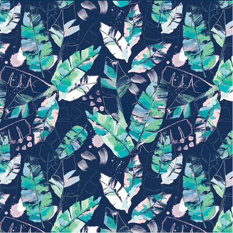 Banana Leaf mid-weight Cotton Fabric | Navy